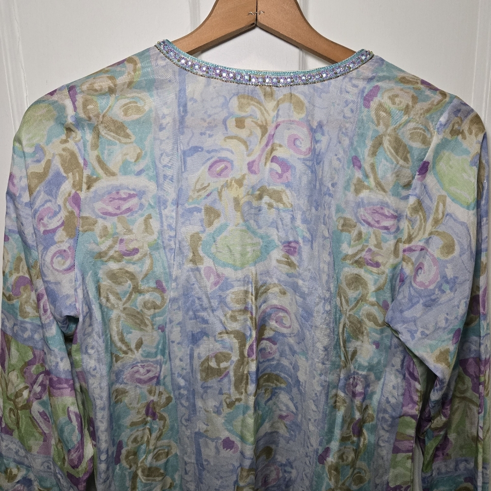 Bella Tu Womens Beaded Fairy Blouse Size S Fairycore Fae Sparkle Ren Fest Floral - Picture 8 of 13